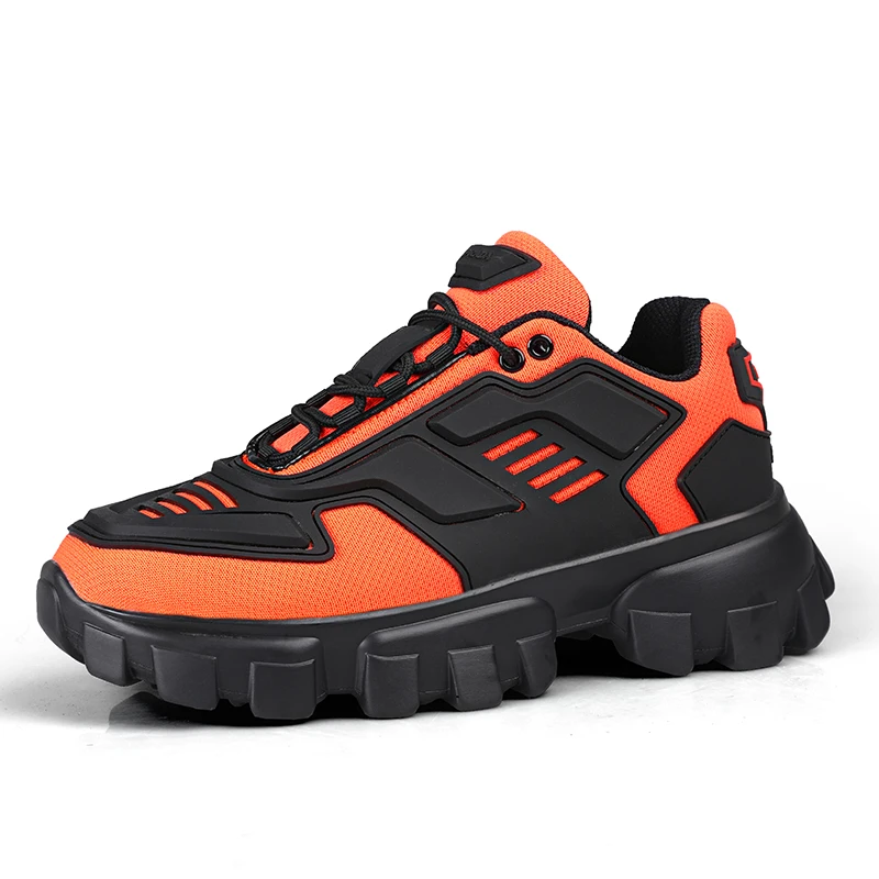 Black Orange Очень крутая повседневная обувь мужские желтые молодежные модные мужские кроссовки, размеры 38-45, мужская обувь на толстой подошве дышащая прогулочная обувь из сетчатого материала для мужчин - Цвет: Black Orange