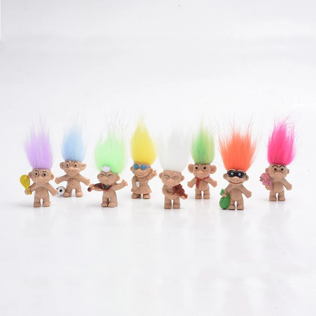 Vintage 8 Pieces Colorful Lucky Troll Doll Leprocauns Dollhouse Mini Figures Toy – Party Favors, Collections, Arts and Crafts