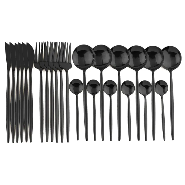 Set di stoviglie occidentali nere da 24 pezzi Set di posate in acciaio inossidabile forchetta coltello cucchiaio Set di stoviglie Set di posate Set di posate 2