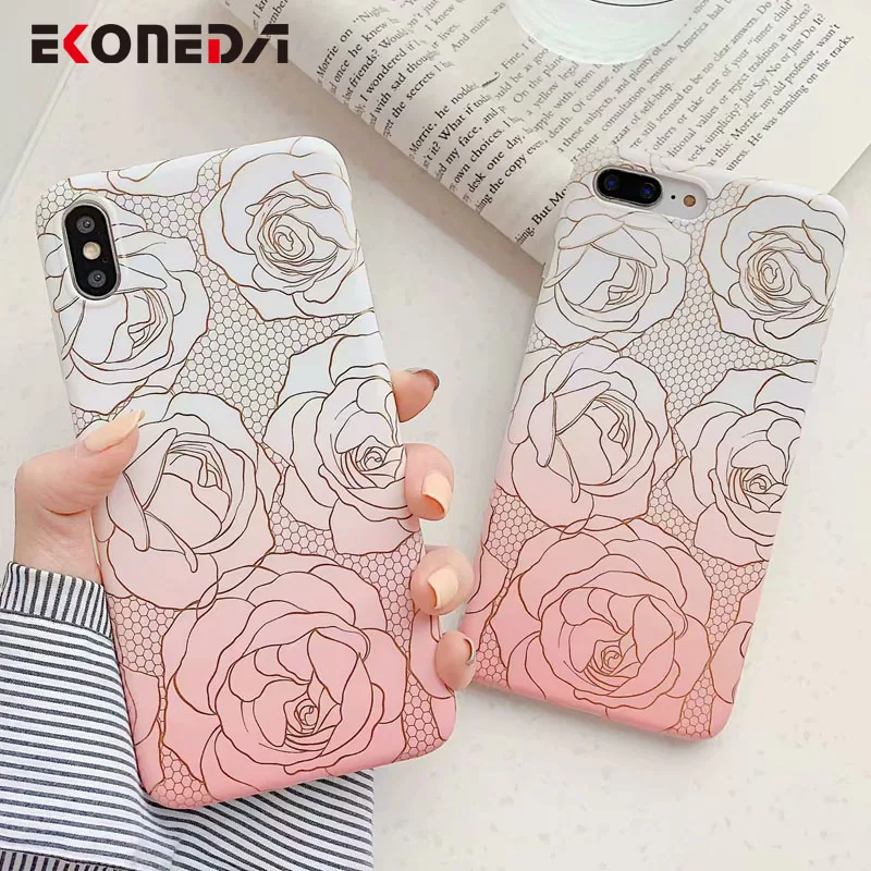 

EKONEDA Electroplated Gradient Pink Rose Case For iPhone XR X XS Max Case Silicone Soft Case For iPhone 7 Plus 6 6S 8 Plus