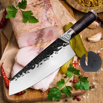 

High Carbon Steel Boning Knife Chef Knife Kiritsuke knives Meat Cleaver Slaughtering Knife Kitchen Knives with Knife Sharpener