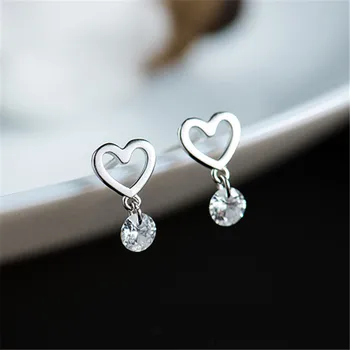 

925 Sterling Silver Crystal Heart Stud Earrings Fashion Jewelry For Women Christmas pendientes aretes de mujer eh1285