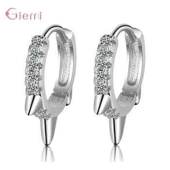 

New Fashion 925 Sterling Silver Jewelry Luxury Sparkling Crystals Paved Cute Hoop Earrings For Girls Lovers Nice Gift