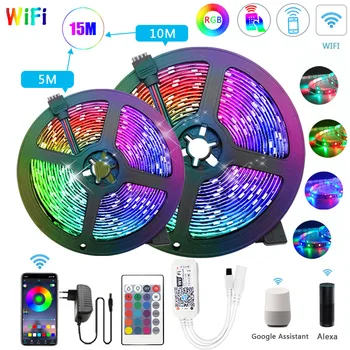 

30m RGB 5m 10m LED Strip Light 2835 No Waterproof leds tape diode ribbon Luces LED Lamp WiFi Controller AC 220V DC 12V adapter