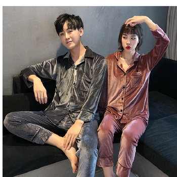 

XIZOU Couple Pajamas Set Long Sleeve Sleepwear Autumn Winter Warm Women & Men Pyjamas Lounge Pijama Lover Night Suit Casual