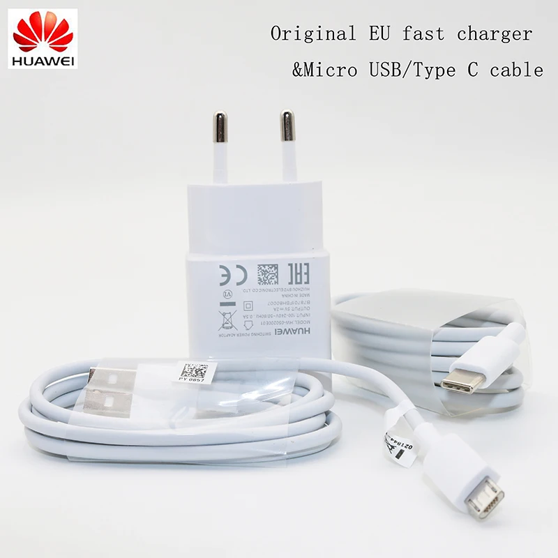 Original Huawei 5V2A EU Fast Charge power adapter Micro USB/Type C cable for p9 8 lite honor 8x 7x y6 y7 y9 2019 p smart z | Мобильные