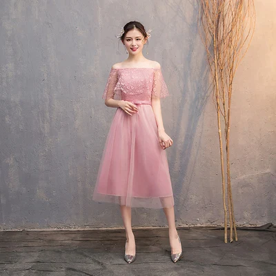 Vestido розовые Бордовые Платья для подружки невесты, элегантные, длиной до колен, простые, выпускные, для официального приема, weding, вечерние платья, сексуальное платье - Цвет: A midi red bean pink