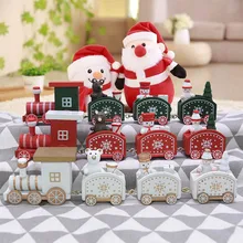 Christmas Train Painted Wood Train Gift with Santa Bear Christmas Decoration for Home Xmas New Year Kid Favors Toys Gift