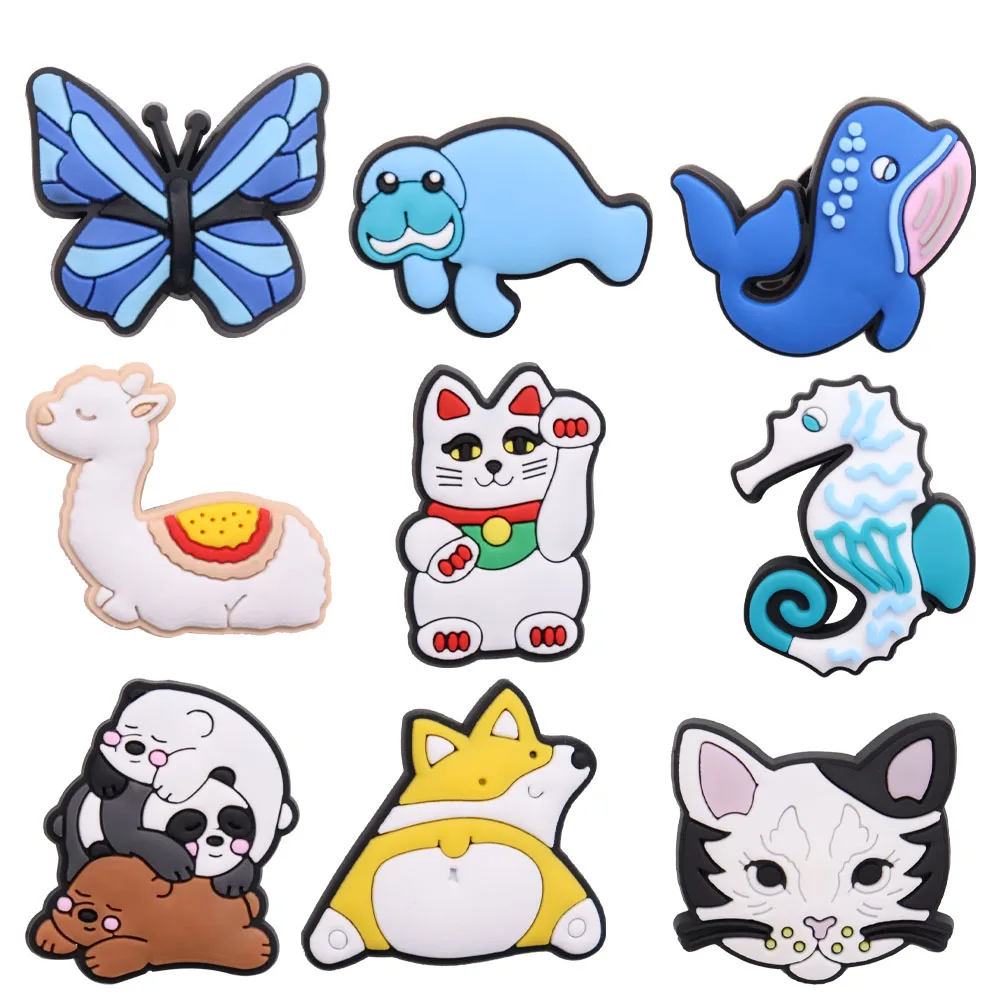 

1PCS PVC Cartoon Shoe Charms Kawaii Butterfly Seal Whale Alpaca Lucky Cat Seahorse Bear Fox Croc Jibz Buckle Shoe Decoration
