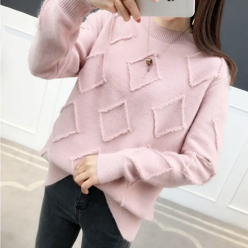 

2019 sweater female autumn and winter new students solid color long-sleeved loose outer wear pullover sweater