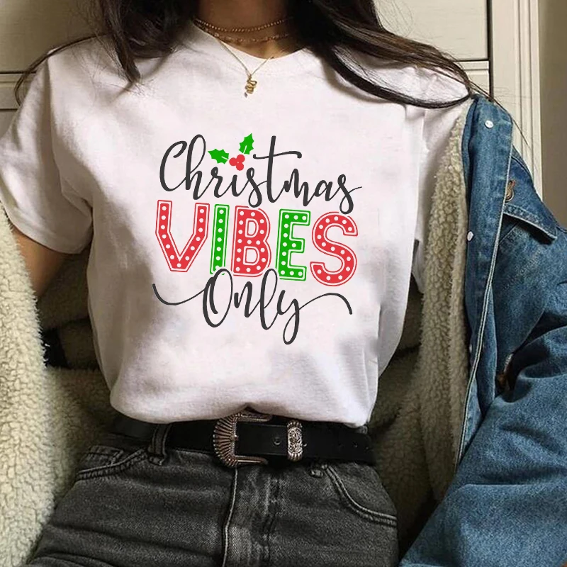 

Fashion Merry Christmas women t shirt Holidays Vibes T-shirt letter Tops Harajuku 90s girl funny Santa Graphic korean clothes