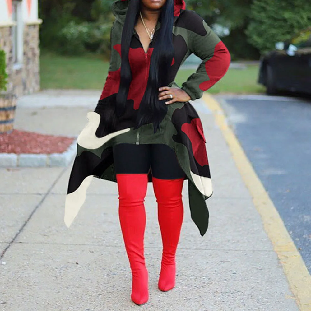 

Military Fashion Camouflage Hoodie Sweatshirt Women 2019 Autumn African Print Designer Army Green Hoodies Coat Big Size Long Top