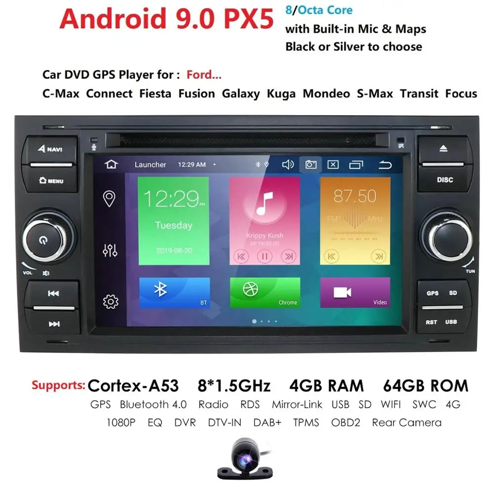 Android 9.0 Octa Core 4G RAM 64G ROM Car DVD Player For Ford Focus Transit C-MAX Mondeo Fiest DAB+ OBD Bluetooth IPS DSP Android 9.0 Octa Core 4G RAM 64G ROM Car DVD Player For Ford Focus Transit C-MAX Mondeo Fiest DAB+ OBD Bluetooth IPS DSP