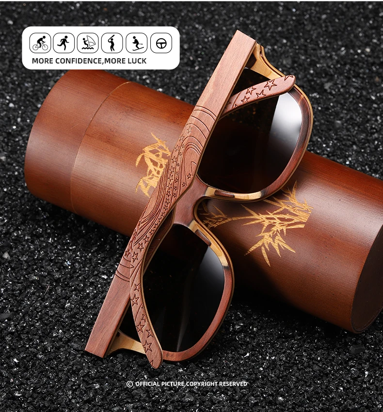 

Wood Women Sunglasses Men High Grade Brand Carved Design Brown Bamboo Frame Polarized Sunglasses Skateboard Wood Eyeglasses