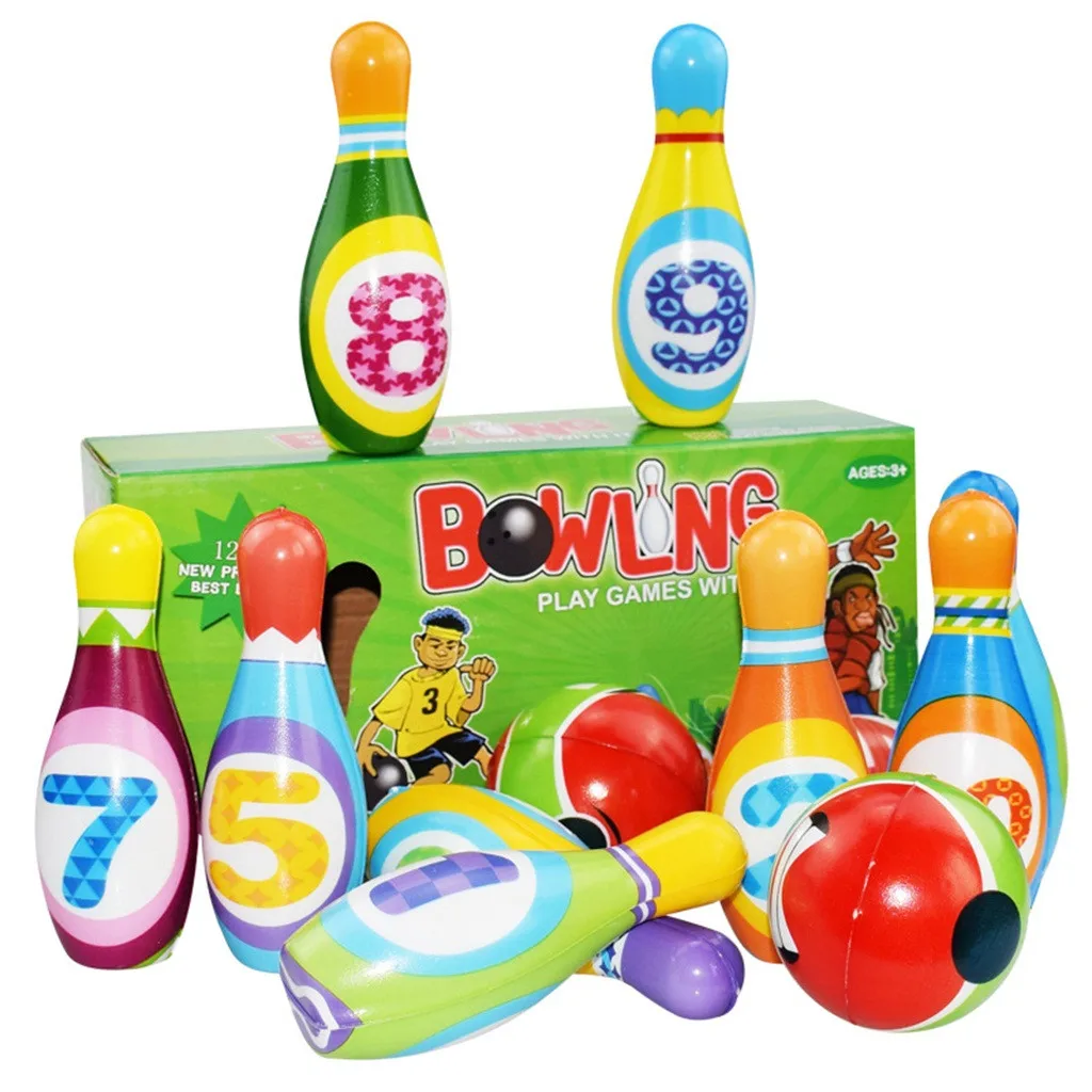Conjunto de boliche brinquedo 10 colorido macio espuma pinos de boliche 2 bola brinquedos internos toss brinquedos para crianças aniversário presente natal