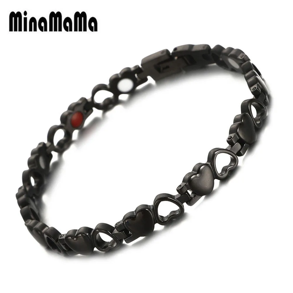 Черный Нержавеющая сталь сердца Исцеление германий магнитный браслет для Для женщин лечение артрита уход Браслеты