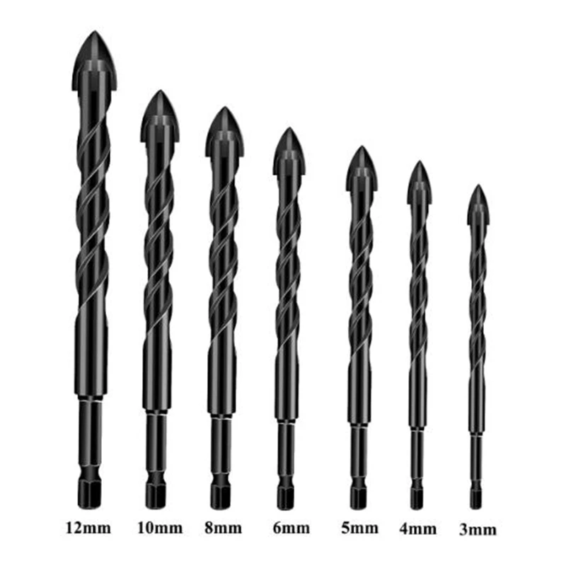 3 12mm Cross Drill Bit 1/4 Inch Hex Shank YG6X Hard Alloy Multi functional Hole Punch With 4