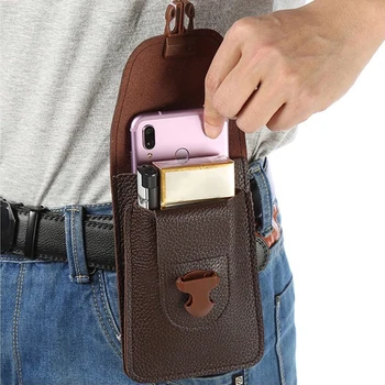 

Solid Mini Purse Men Card Holder Litchi Pattern Mobile Phone Pouch PU Leather Men Waist Belt Bag Phone Purse Holder