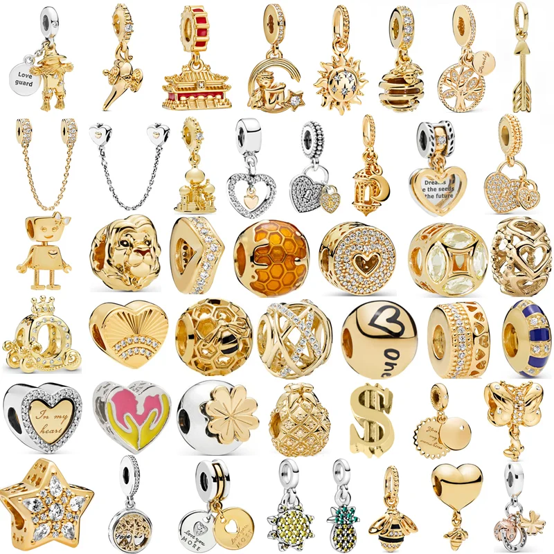 2022 New Gold Colour Sun Pendant Family Tree Zircon Sparkling Beads Fit Pandora Charms Silver Color Bracelet Women DIY Jewelry | Украшения