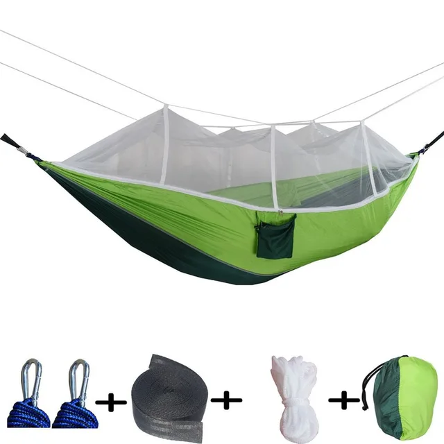 2Person Hammock Outdoor Mosquito Net Parachute Hammock Camping Hanging Sleeping Bed Swing Portable Double Chair Hamac Army Green 2