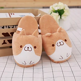 Lovely Corgi Shoes Heeled Cartoon Animals Dog Slippers Plush Indoor Floor Shoes Anti-slip Girls Ladies Friend Gift - Цвет: Slippers