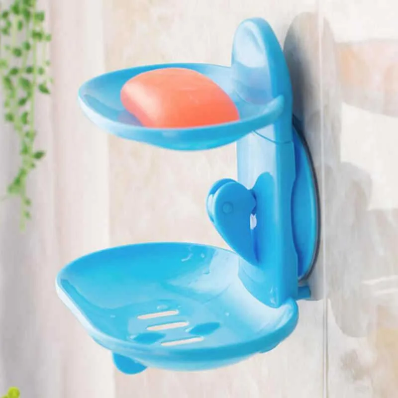 Bathroom Double-layer Soap Dish With Drain Hole Punch-free Soap Holder With Suction Cup Household Detachable Soap Dish