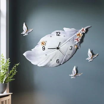 

Nordic Creative Fashion Silent Wall Clock Simple Modern Carved Flower Feather Shape Quartz Clock Living Room Home Decoration
