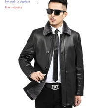 Осенне-зимняя мужская куртка из натуральной кожи, пальто из овчины, шерстяная подкладка, пальто с натуральным мехом, Chaqueta Cuero Hombre 99-A76025 KJ1382