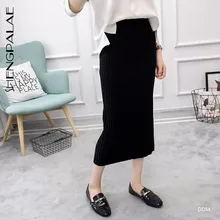 SHENGPALAE, новинка, модная Осенняя однотонная вязаная юбка для женщин, свободная, повседневная, с разрезом, для женщин, высокая уличная, Faldas Mujer Moda, винтажная, FV947