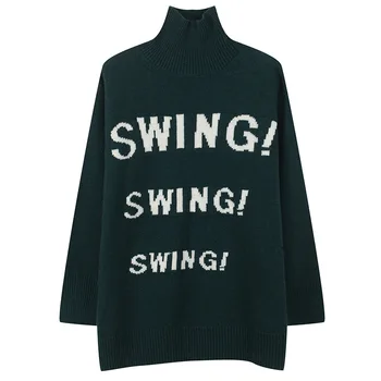 

Runway Turtlececk Knitting Pullovers Female Sweater Long Sleeeve Letters Print Women Overiszed Autumn Winter Jumper Ladies Top