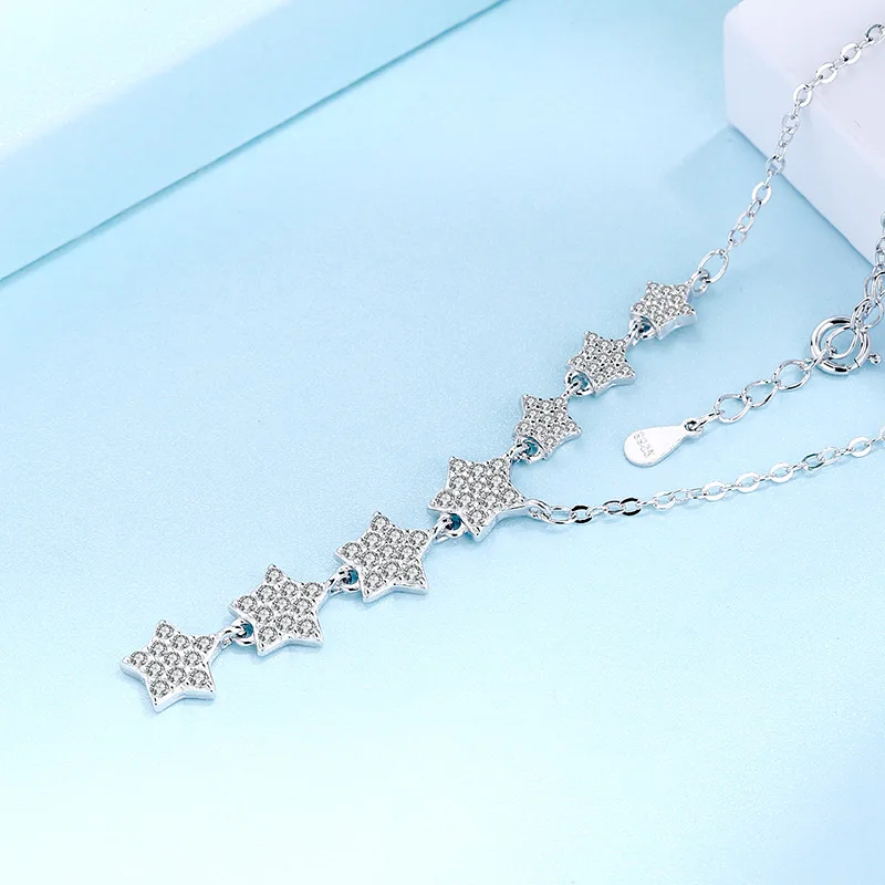 

FUN-BEAUTYS925 Sterling Silver New Personality Necklace Fashion Simple Niche Five-pointed Star Clavicle Chain Wild Star Necklace