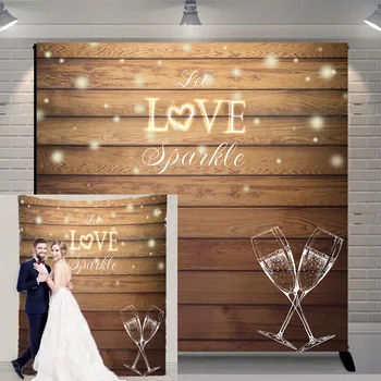 

8x8ft Rustic Wedding Backdrop Let Love Sparkle Lights Wooden Photo Background Bridal Shower Wedding Engagement Photoshoot