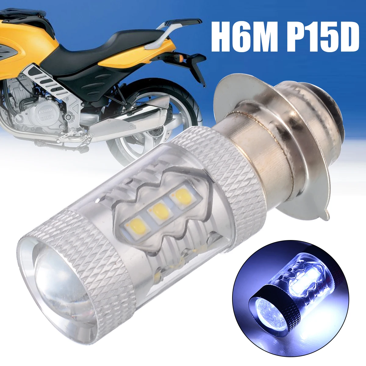 1PC H6M P15D DC 12V 80W White LED Headlight Bulb 20SMD Aluminum Head Lamp For Motorcycle ATV Off-road