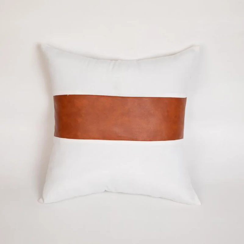 PU Leather Pillow Canvas Stripe Stitching Pillow Sofa Cushion New Modern Minimalist Style Living Room Pillow Cushion