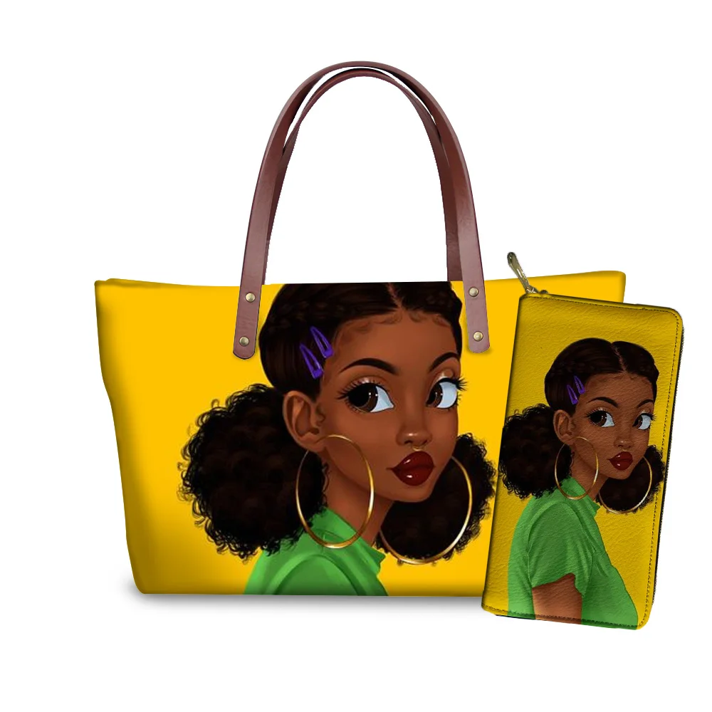 FORUDESIGNS/женские ручные сумки и сумочки для черных женщин, художественные сумки в Африканском и американском стиле для девочек, женские сумки с принтом, 2 шт./компл., летняя пляжная сумка - Цвет: YQ4108ALZ21