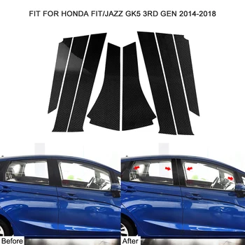 

8pcs Car Window B-column Sticker Vehicle B-pillar Carbon Fiber Cover Fit For Honda Fit/Jazz GK5 3RD GEN 2014-2018 Car Styling