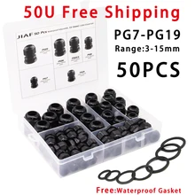 50 PCS Waterproof Cable Gland PG7 PG9 PG11 PG13.5 PG16 PG19 Plastic Black Cable Fixing Joint With Gasket Range For 3-15 mm Set