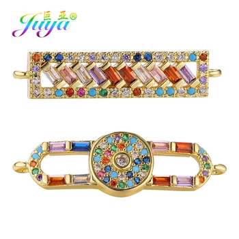 

Juya DIY Rainbow Zirconia Gold/Silver Color Creative Luxury Charms Connector Accessories For Handmade Charms Bracelet Making