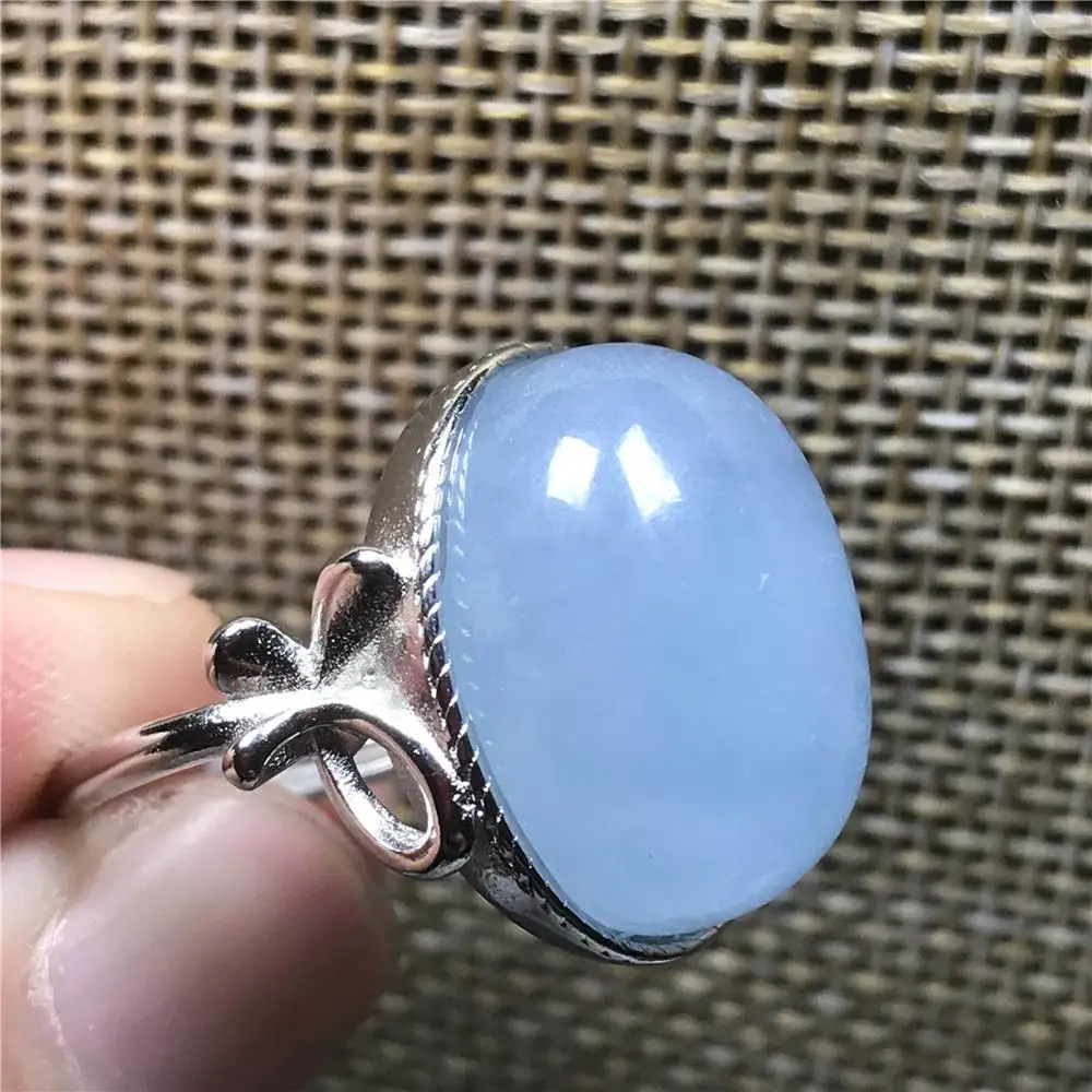 Natural Aquamarine Ring For Woman Lady Man Blue Clear Crystal 17x13mm Beads Stone Silver Fashion Adjustable Ring Jewelry AAAAA