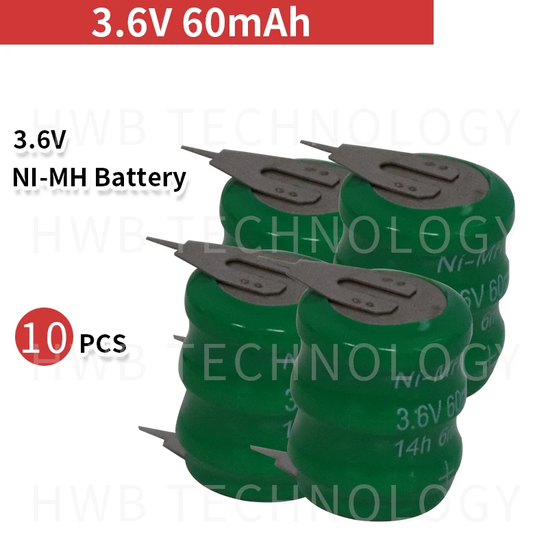 

10 pcs/lot 3.6V 60mAh Ni-CD nickel cadmium battery data backup battery memory cell PLC industrial batteries Free Shipping