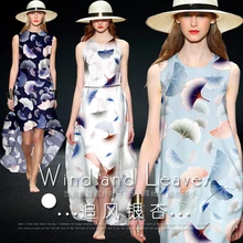 Печатный Шелковый тянущийся Атлас 118 см Ширина 19 momme/чистый тутового шелка Tissus с гинкго билоба для шитья vestidos de verano