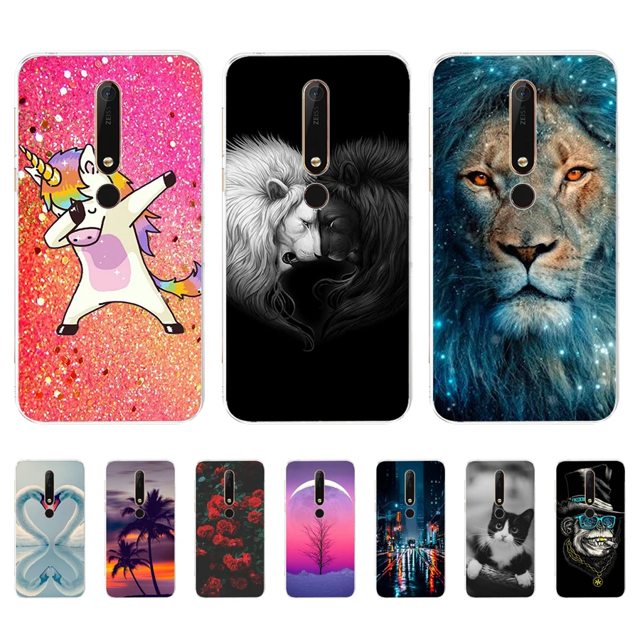 Silicon case for Nokia 6 6.1 soft tpu back phone cover shockproof printing Coque bumper housing | Мобильные телефоны и