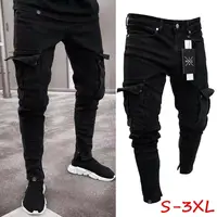 Fashion Mens Slim Fit Urban Straight Leg Black Trousers Denim Casual Pencil Jogger Cargo Pants S-3XL 2