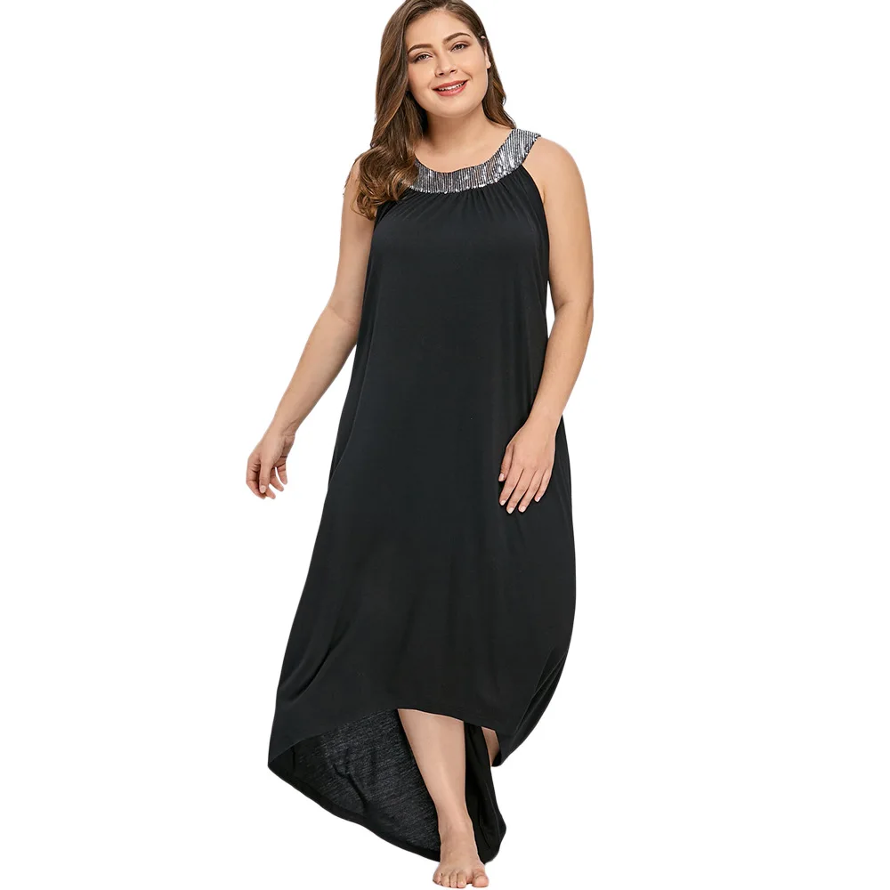 

Hot Selling 2019 New Style Europe And America Large Size Sequin Collar Solid Color Dress WOMEN'S Dress