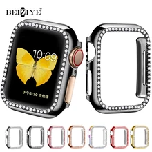 Diamante caso capa para apple assistir série 6 se 5 4 3 2 protetor de tela amortecedor escudo quadro para iwatch 38mm 42mm 40mm 44mm banda
