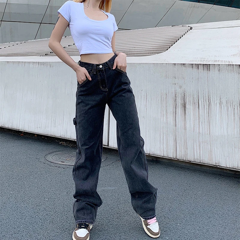 Baggy High Waist Straight Jeans Women 