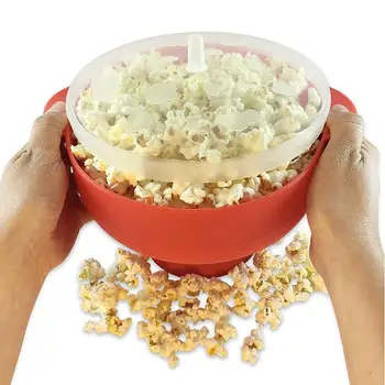 

Silicone Folding Microwave Popcorn Bowl Red High Quality Kitchen Easy Tools DIY Popcorn Bucket Bowl Make With Lid Eco-friendly