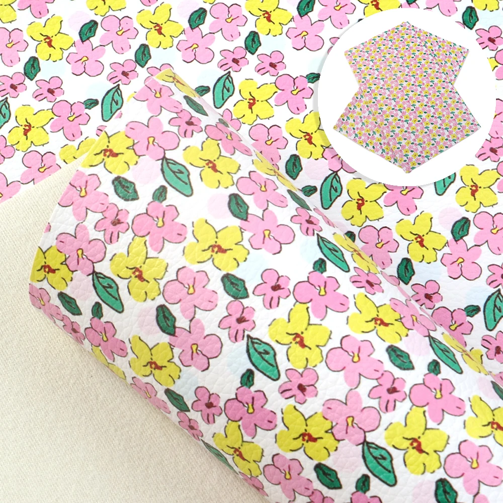 David accessories 20*33cm Flower Leopard Printed Lychee Grain Faux Leather Fabric Sheet For DIY handmade materials 1Yc10906 | Дом и сад