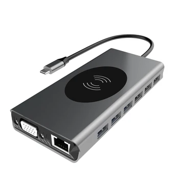 

15 in 1 USB Type C Hub to USB HDMI VGA PD TF 3.5mm RJ45 Wireless Charger