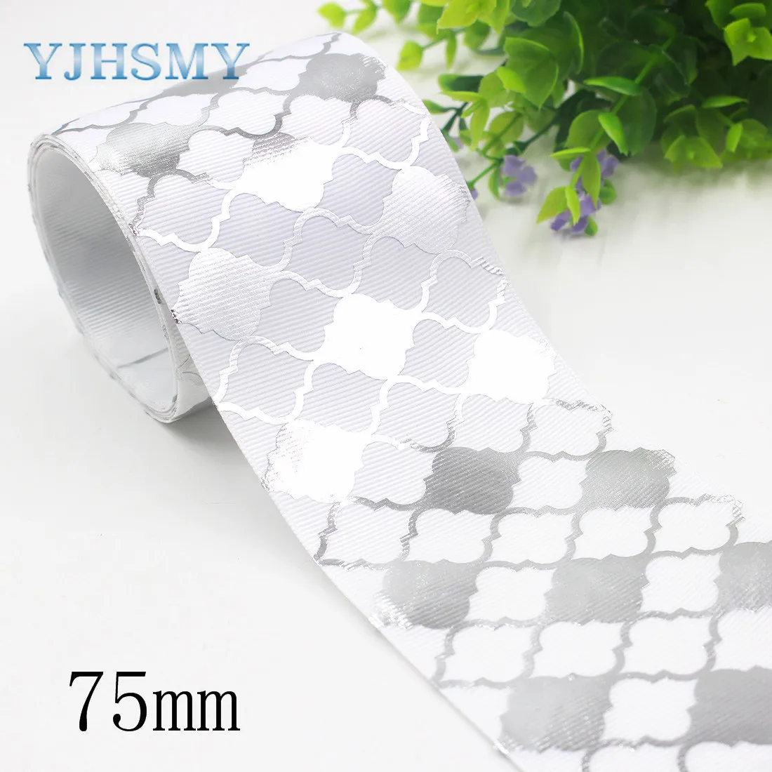 I-191121-2555 YJHSMY I-191121-2555, 75 мм, 2 цвета с алюминиевой фольгой, для печати ленты, сделай сам DIY бигуди для волос с бантом, свадьбы, праздника, дома вечерние украшения - Цвет: I-191121-2555